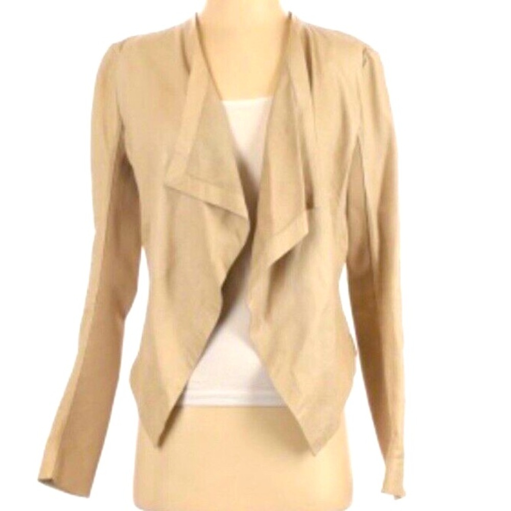 Halogen Nordstrom Leather/Ribbed Drape Cream Office Career Jacket Blazer XS